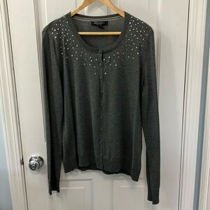 Central Park West Gray Cardigan Sweater long sleeve button up sequins size XXL